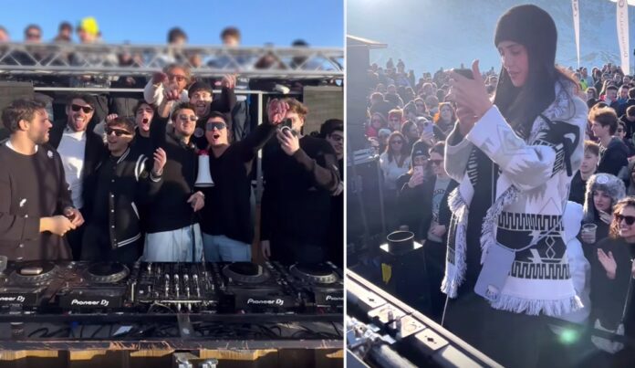 Cecilia Rodriguez e Ignazio Moser scatenati sulla neve a Prato nevoso al Dj set di Andrea Damante