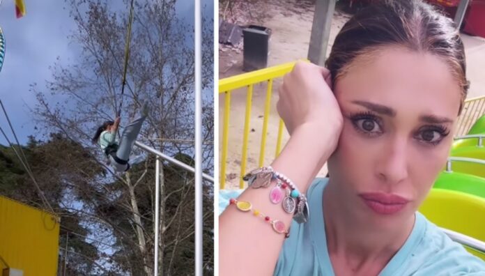 Belen Rodriguez scatenata al parco con il figlio Santiago