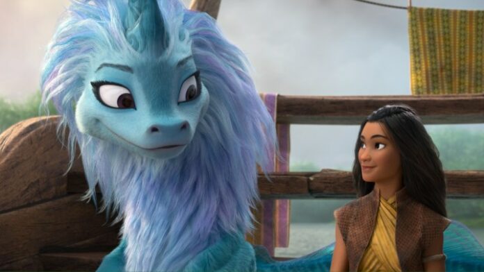 Un'immagine di Raya e l'ultimo drago con il drago Sisu e la principessa guerriera Raya.