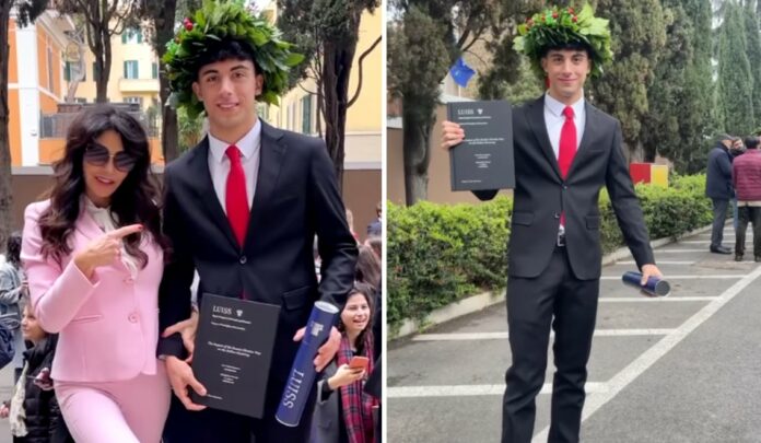 ''Ale si è laureato, adoro!'': Carmen Di Pietro in rosa alla consegna del diploma del figlio, voto e cos'ha studiato