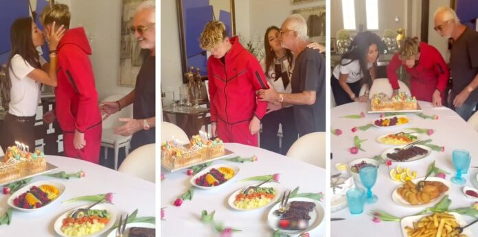 Elisabetta Gregoraci e Flavio Briatore festeggiano insieme i 14 anni del figlio Nathan Falco: le immagini della festicciola a 3 in famiglia