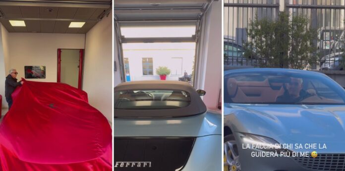 Fedez ritira la sua nuova costosissima auto: le immagini del rapper con la Ferrari Roma da 250.000 euro configurata dal papà