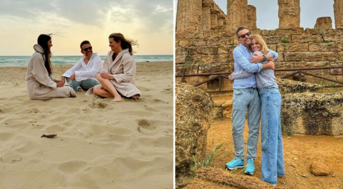 Filippa Lagerback e Daniele Bossari in Sicilia con la figlia Stella