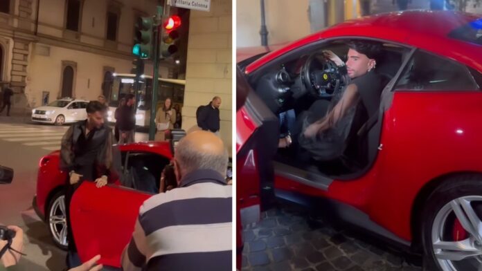 Federico Fashion Style arriva in Ferrari al party romano, fotografi impazziti: con lui anche i genitori, foto