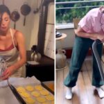 Belen Rodriguez è una casalinga perfetta tra cucina e pulizie
