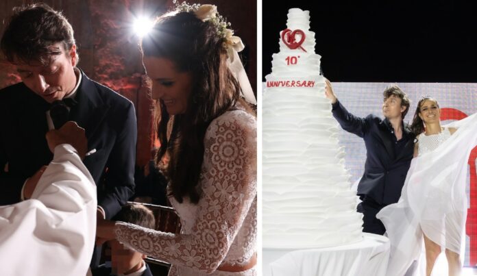 L'ex calciatore Riccardo Montolivo festeggia 10 anni di nozze con la moglie Cristina De Pin: grande festa sul Lago Maggiore, le foto