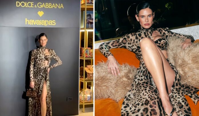 Bianca Balti sfoggia un look total animalier a Milano