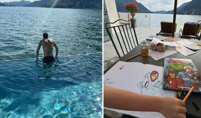 Fedez si gode l'estate nella villa da 5 milioni sul lago di Como, che non è stata ancora venduta: sole e bagni con figli e cane
