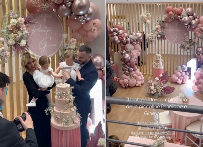 Veronica Peparini e Andreas Muller festeggiano il primo compleanno e il battesimo delle gemelline