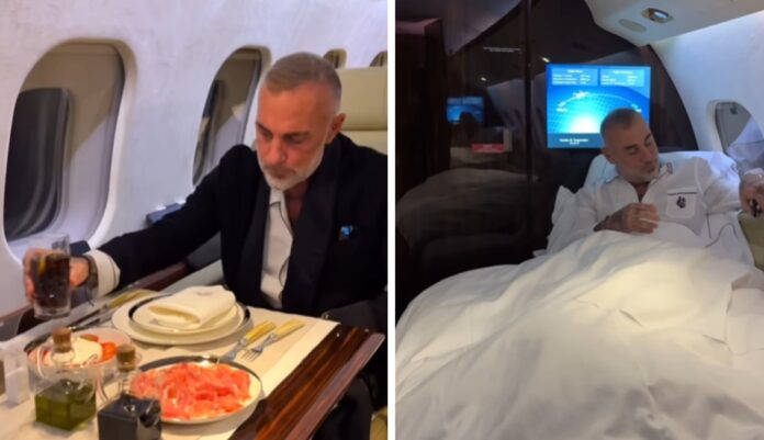 Gianluca Vacchi mostra soddisfatto il suo nuovo lussuosissimo jet privato da decine di milioni di euro, dove dorme beato: guarda