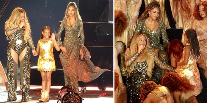 Le figlie di Beyoncé le rubano la scena al concerto di LA: guarda Rumi, 7 anni, e Blue Ivy, 13, sul palco con la mamma