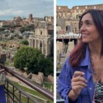 Caterina Balivo turista felice a Roma al Colosseo