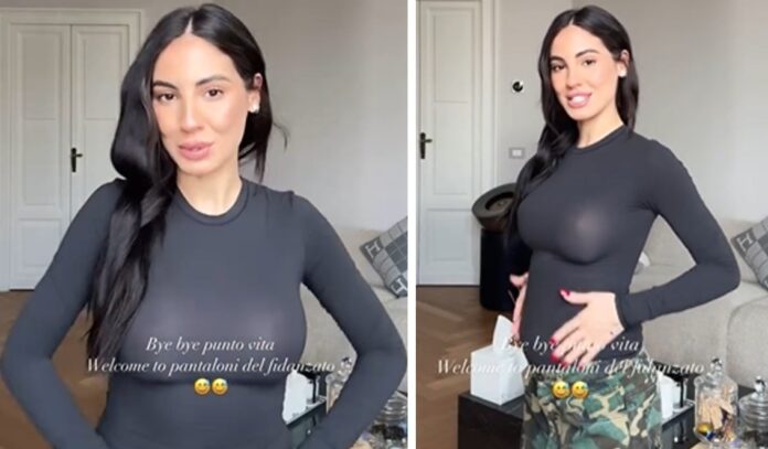 ''Bye bye punto vita'': a Giulia De Lellis incinta non entrano più i suoi pantaloni e prende in prestito quelli del fidanzato Tony Effe