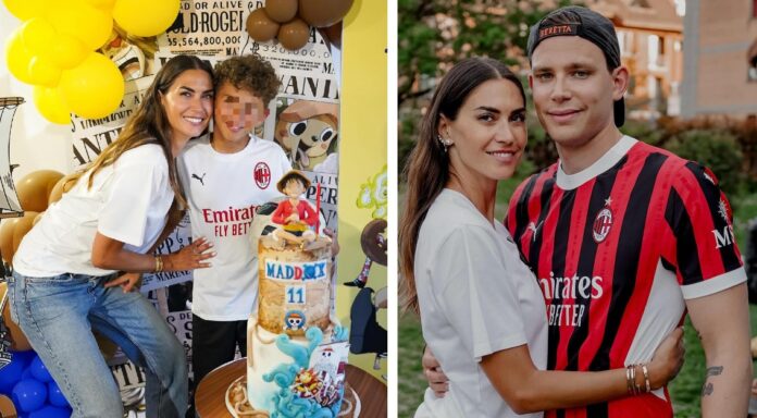 Melissa Satta festeggia gli 11 anni del figlio Maddox con festa a tema Manga, c'è anche il fidanzato Beretta, ormai di famiglia: foto